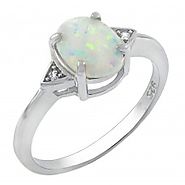 wholesale .925 silver rings & Simulated White Opal Ring (R1235)