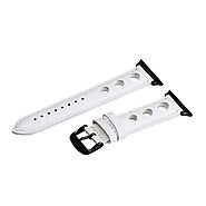 Clockwork Synergy - Rally Leather Watch Band for Apple Watch (38mm, White Smooth 3 Hole Bands/Black Hardware)