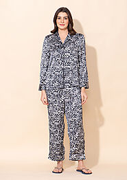 Collared Nightwear Set With Piping Detailing