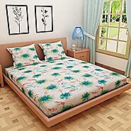 Floral Print Green Pure Cotton Double Queen Size Bedsheet with 2 Pillow Covers