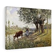 Countryside near Grez-sur-Loing (1889) painting in high resolution by Camille Pissarro - Stretched Canvas