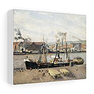 Port of Rouen, Unloading Wood (1898) painting in high resolution by Camille Pissarro - Stretched Canvas