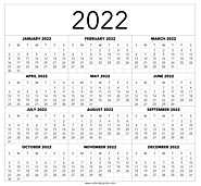 Free Printable Yearly 2022 Calendar One Page Template