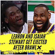 Isaiah Stewart was bleeding from his face after an elbow from LeBron.
