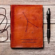 Leather Journal, Cancer Handmade Journal, Zodiac Astrology Journal – Soothi