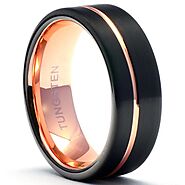 PASTEUR Black Tungsten Ring Offset Rose Gold Stripe