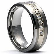 JANX Brushed Tungsten Ring Mens Wedding Band Diamond