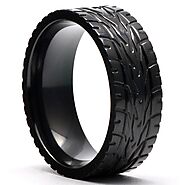 FERRA Men's Wedding Ring Black Zirconium Supercar Tire Tread