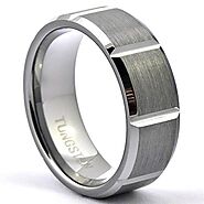 ROTEG Mens Tungsten Ring Brushed Wedding Band Shiny 90 Degrees Grooves