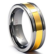 Tungsten Band 8mm Grooved with Yellow Gold - GIDDAN