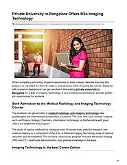 Private University in Bangalore Offers BSc Imaging Technology
