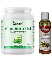 Kazima Aloe vera Gel Raw (500 Gram) and Castor Oil 100ml - Ideal for Hair Growth, Skin Treatment - KAZIMA - 3234381