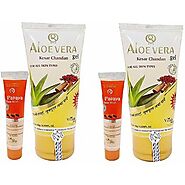 Buy Vrinda Aloevera Gel With Kesar Chandan For All Skin Type - Herbal Treatment For Glowing Skin With Papaya Face Was...