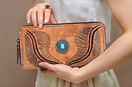 Paso Hand Tooled Leather Clutch Bag Caramel Brown