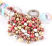 180pcs Polished Color Round Wood Beads for Crafts, DIY Fall Summer Christmas Halloween -Cici Hobby Wooden Beads Kits