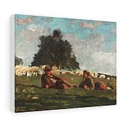 Boy and Girl in a Field with Sheep (1878) by Winslow Homer – Stretched Canvas