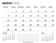 Printable March 2022 Calendar with Notes | February to April Calendar 2022