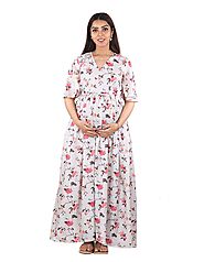 Floral Maternity Maxi Dress in Gathered Pattern [2022] – Mom's Rack
