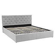 King Fabric Gas Lift Bed Frame with Headboard - Grey - Fabdeal