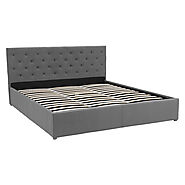 King Fabric Gas Lift Bed Frame with Headboard - Dark Grey - Fabdeal