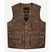 FISHERMAN Leather Waistcoat Brown Buff HUNTERS Multi-Pocket SHOOTER Vest 5657