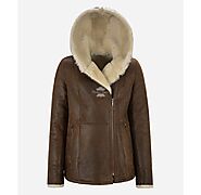 Ladies B3 Flying Sheepskin Shearling Jacket Antique Rust Beige Fur Hooded NV 39