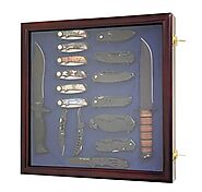 DECOMIL Pocket Knife Display Case Cabinet Shadow Box, Glass Lockable Door,