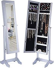 DECOMIL Jewelry Cabinet With Mirror, LED Lights, Jewelry Armoire Organizer with Mirror, Large Storage 57" Tall Mirror...