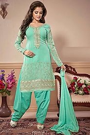 Adaa Aqua Heavy Georgette suit with emb with sifli emb bottom