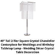49" Tall 2-Tier Square Crystal Chandelier Centerpiece - Wedding Decorative Beaded Tabletop Lamp
