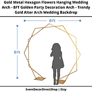 Gold Metal Hexagon Flowers Hanging Wedding Arch - 8FT Golden Party Backdrop Decoration Arch