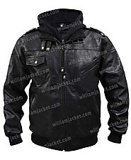 Mens Black Leather Bomber Biker Jacket With Hood | William Jacket