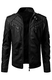Mens Erect Collar Biker Black Leather Jacket - 42% OFF | Vanquishe