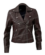 Women’s Motorcycle Brown Sheepskin Leather Jacket | LJB