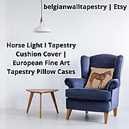 Horse Light I French Tapestry Cushion Cover - Woven Pillow Cover - 19x19 inch Animals Art Pillow Cover