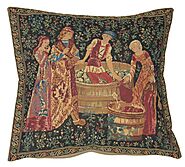 The Wine Press II Designed Cover - Jacquard Millefleurs Cushion Cover - Medieval Sofa Pillow Cover - 18x18 inch Woven...