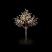 4.5FT Tall Warm White - Lighted Floral Decorative Tree with Rechargeable Battery, 160 LEDS!