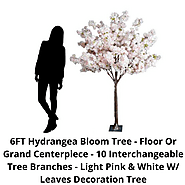 6FT Hydrangea Bloom Tree - 10 Interchangeable Tree Branches - Light Pink & White W/ Leaves Centerpiece
