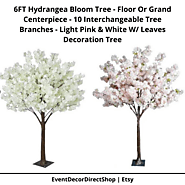 6FT Hydrangea Bloom Tree - 10 Interchangeable Tree Branches - Light Pink & White W/ Leaves Decoration Centerpiece