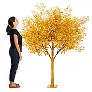 6ft Tall Faux Gold Tree - Centerpiece for Indoor Decoration - Artificial Gold Leaves Decorative Plant