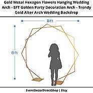 Gold Metal Hexagon Flowers Hanging Wedding Arch - 8FT Golden Party Decoration Backdrop Arch