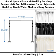 1-Panel Pipe and Drape Kit Wedding Backdrop Support - 6-14 Feet Backdrop Stand - White, Black, and Ivory Curtains