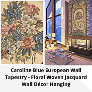 Caroline Blue European Wall Tapestry - Floral Unique Woven Wall Hanging