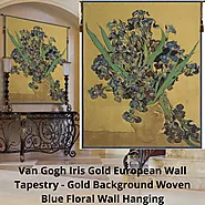 Van Gogh Iris Gold European Wall Tapestry - Blue Floral Decorative Wall Hanging | Etsy