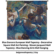 Blue Dancers European Wall Tapestry - Decorative Square Wall Art - Woven Jacquard Wall Hanging