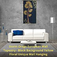 Storm Orage European Wall Tapestry - Floral Black Background Wall Decor Art - Woven Unique Wall Hanging