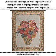 Chinoiseries I European Wall Tapestry - Floral Bouquet Wall Hanging - Decorative Woven Wall Tapestry