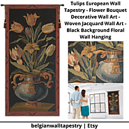 Tulips European Wall Tapestry - Flower Bouquet Decorative Wall Art - Woven Floral Wall Hanging