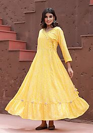 Yellow Lehariya Printed Dress – Yufta Store