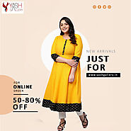 Women Cotton Printed Anarkali Kurta (Yellow)